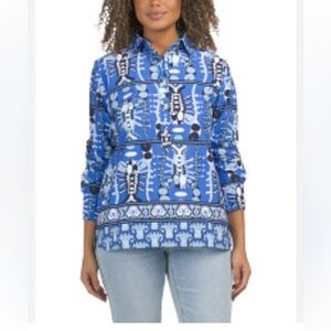 Jude Connally Blue Geometric Print Blouse